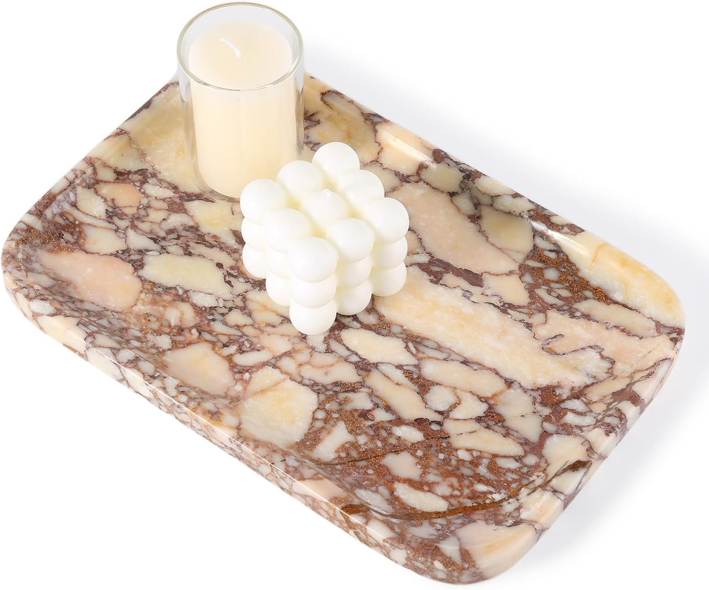 Marble Vanity Tray for Dresser Organizer, Travertine Bathroom Tray Countertop, Beige Decorative Serving Trays, Kitchen Sink Storage, Jewelry & Perfume Holder(Travertino Romano)