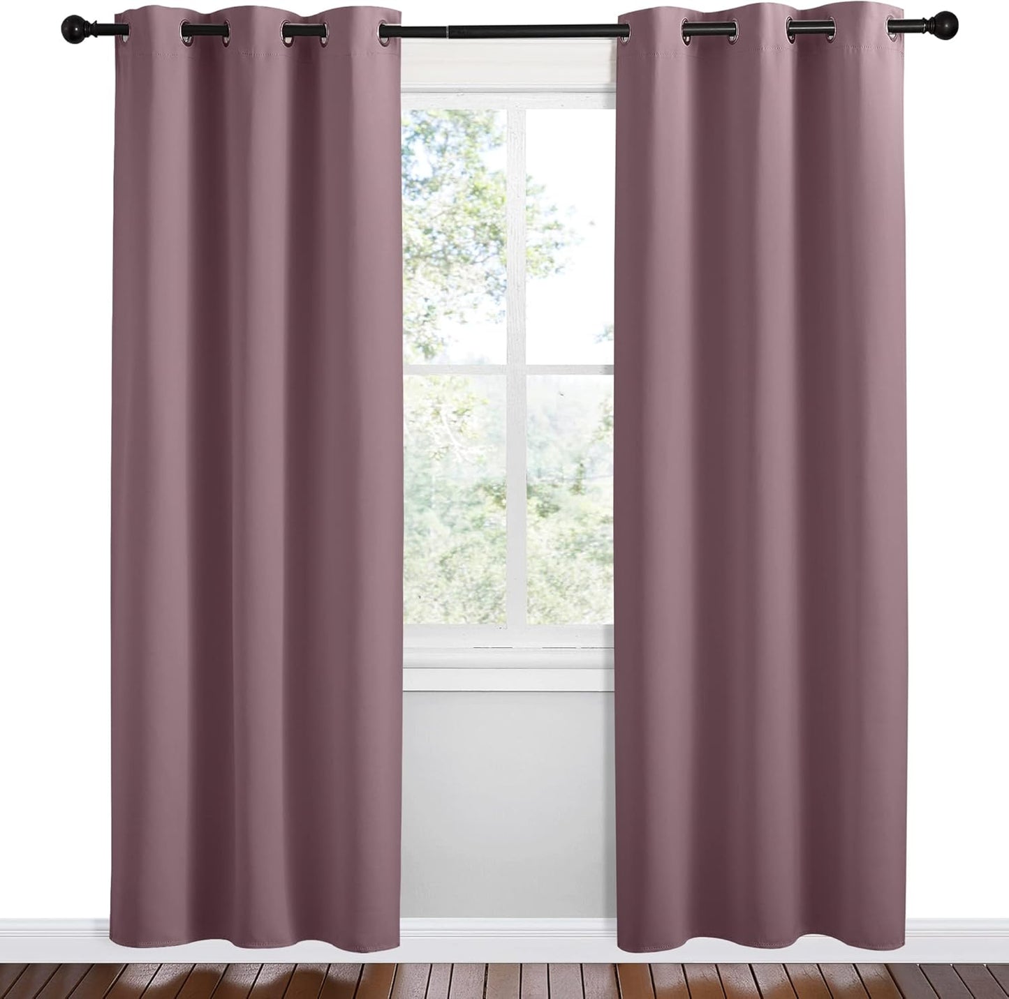 NICETOWN Halloween Pitch Black Solid Thermal Insulated Grommet Blackout Curtains/Drapes for Bedroom Window (2 Panels, 42 inches Wide by 63 inches Long, Black) - Colors E