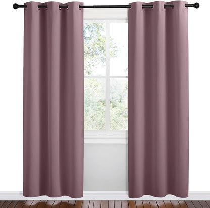 NICETOWN Halloween Pitch Black Solid Thermal Insulated Grommet Blackout Curtains/Drapes for Bedroom Window (2 Panels, 42 inches Wide by 63 inches Long, Black) - Colors E