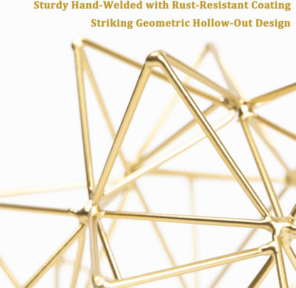 5.5" Gold Metal Geometric Sculpture, Modern Square Decorative Sphere, Small Tabletop Decoration Ball for Home Office Table Shelf Living Room Bedroom Desk Decor