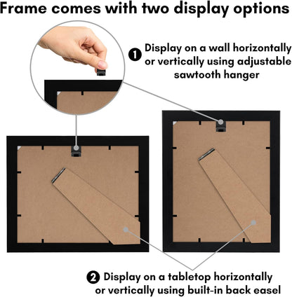 Americanflat 8x10 Picture Frame with Shatter-Resistant Glass - Use as 5x7 Frame with Mat or Display 8x10 Photo Without Mat - Signature Collection - Picture Frames for Tabletop and Wall Display - Black