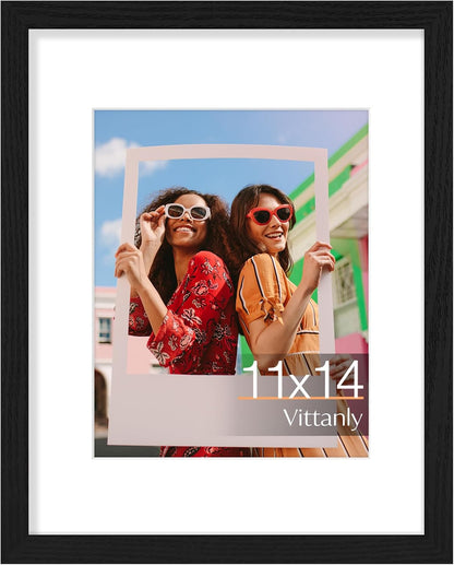 Vittanly 11x14 Picture Frame, Display Pictures 8x10 with Mat or 11x14 without Mat, Photo Frame for Wall Mounting, Black, 1 Pack - Colors A