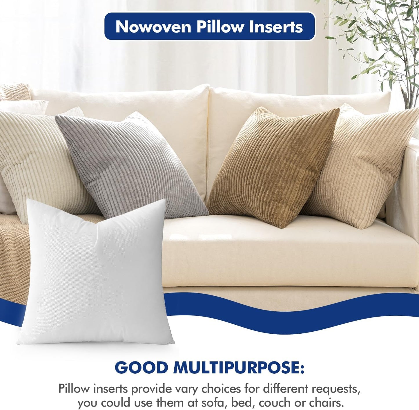 MIULEE 12x20 Pillow Inserts Set of 2, Rectangle Decorative Throw Pillow Premium Fluffy Lumbar Pillow Forms Stuffer for Living Room Sofa Couch Bed