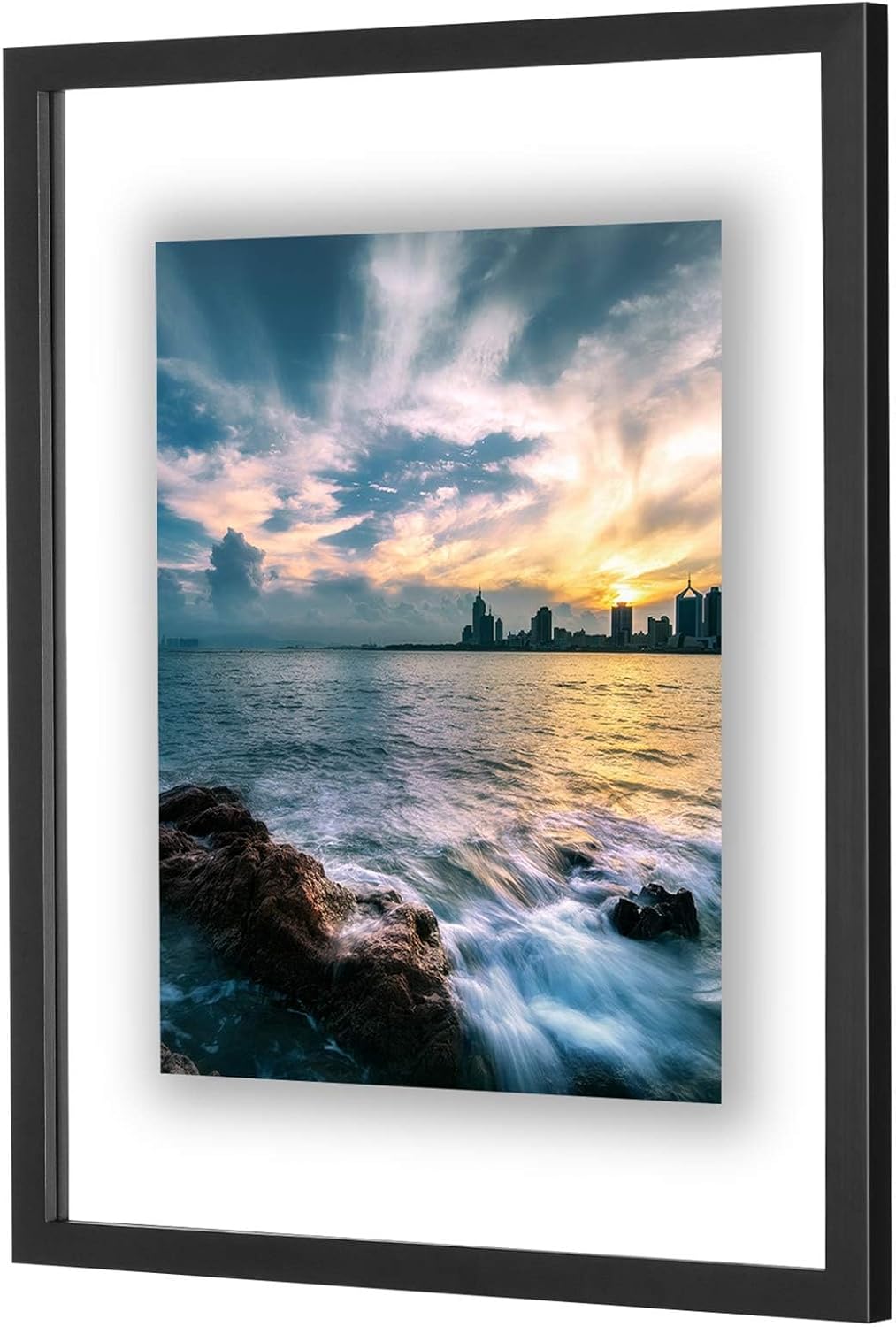 ONE WALL 11x14 Inch Floating Frame, Black Wood Double Glass Float Picture Frame Display 11x14/8x10/5x7 Inch Photos or Plant or Petal Specimens for Wall and Tabletop - Mounting Accessories Included