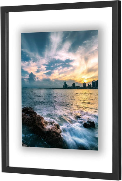 ONE WALL 11x14 Inch Floating Frame, Black Wood Double Glass Float Picture Frame Display 11x14/8x10/5x7 Inch Photos or Plant or Petal Specimens for Wall and Tabletop - Mounting Accessories Included