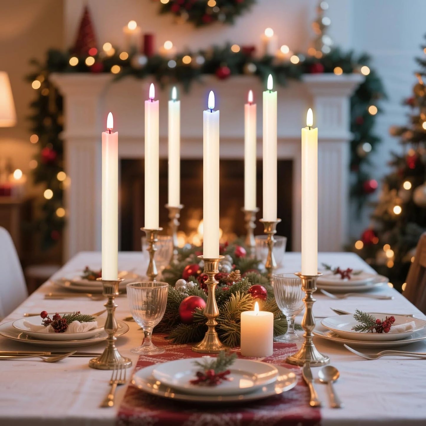 GenSwin Flameless Ivory Taper Candles Flickering with 10-Key Remote, Battery Operated Led Warm 3D Wick Light Window Candles Real Wax Pack of 6, Christmas Home Wedding Decor(0.78 X 9.64 Inch)