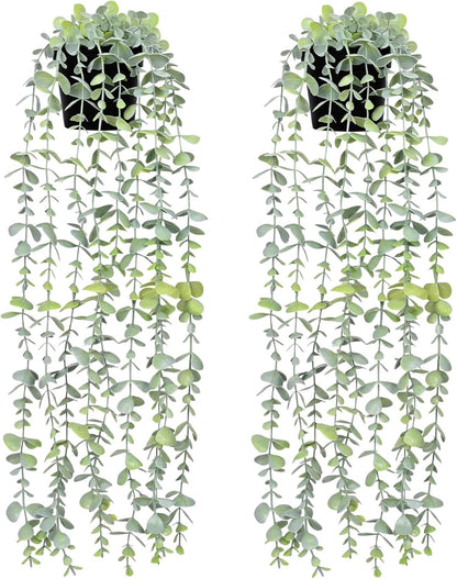 Waipfaru 4Pcs Fake Hanging Plants 2.7ft Fake Plants Eucalyptus Leaves UV Resistant Fake Vines Ivy Artificial Plants Outdoor Faux Plants Indoor Bedroom Living Room Boho Wall Porch Shelf Decor