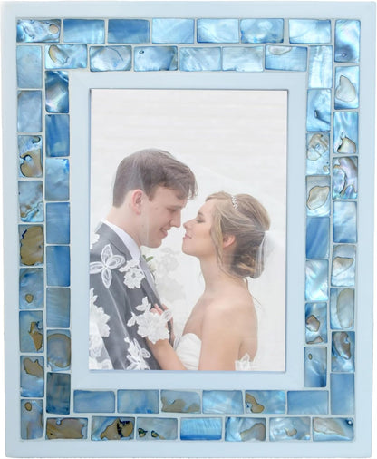 Silver Plate Picture Frame 5x7 Mother of Pearl 5 by 7 Photo Frame Mosaic Glass Tabletop Frame (Grey+ White,1pc)