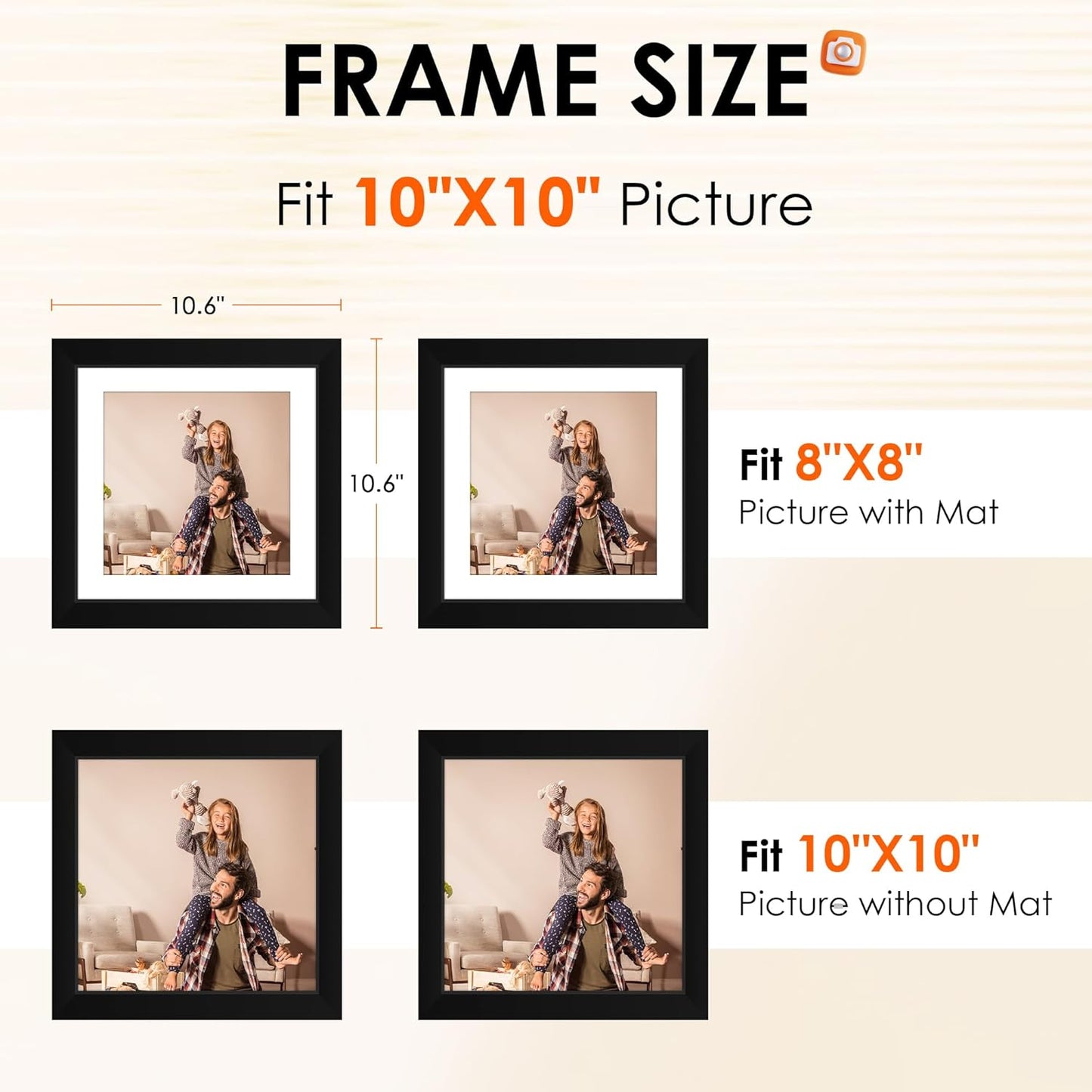 FIXSMITH 8x10 Picture Frame Set of 2, Photo Frame with HD Plexiglass, Display Pictures 5x7 with Mat or 8x10 Without Mat Multi Picture Frames Collage for Tabletop or Wall Display, Black