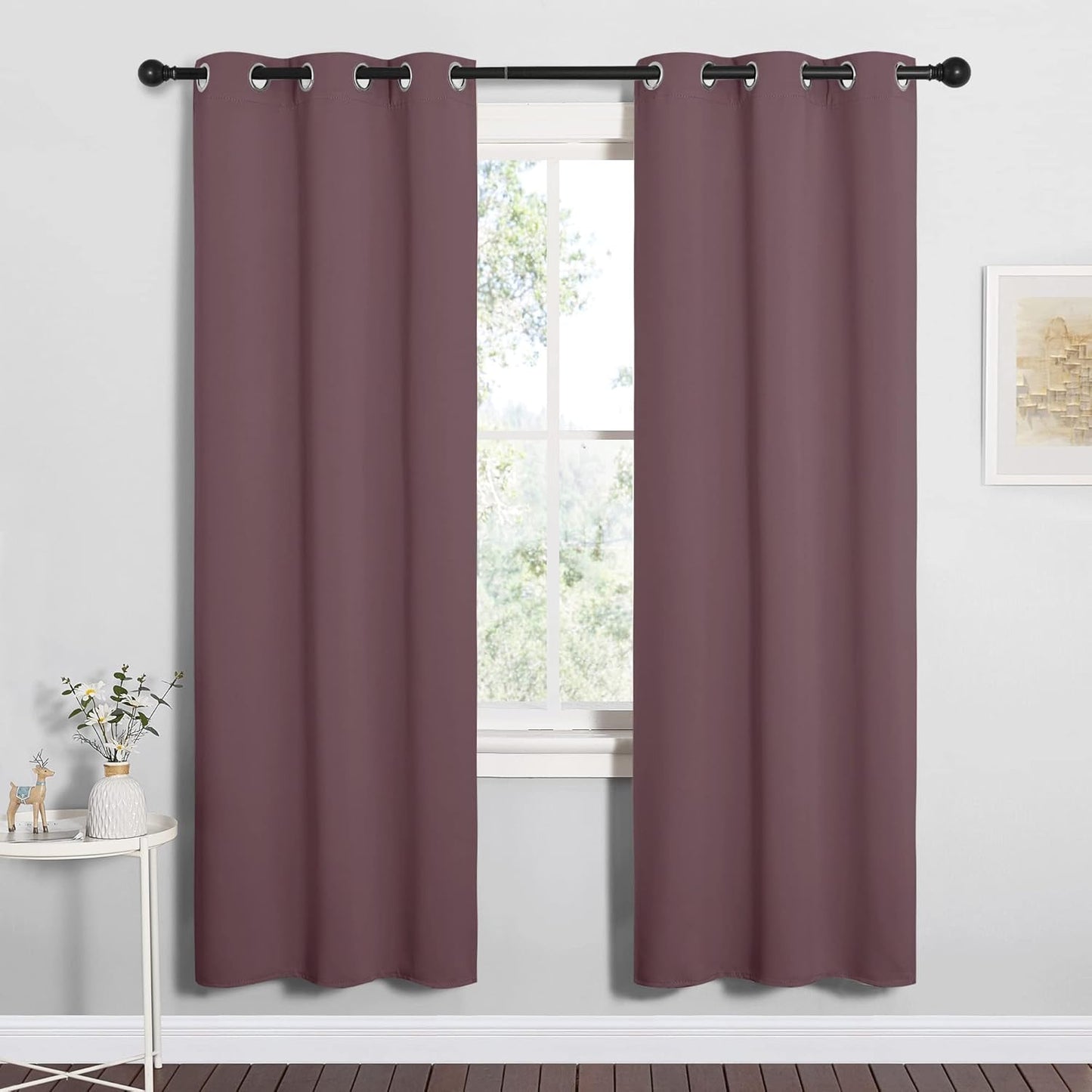NICETOWN Halloween Pitch Black Solid Thermal Insulated Grommet Blackout Curtains/Drapes for Bedroom Window (2 Panels, 42 inches Wide by 63 inches Long, Black) - Colors E
