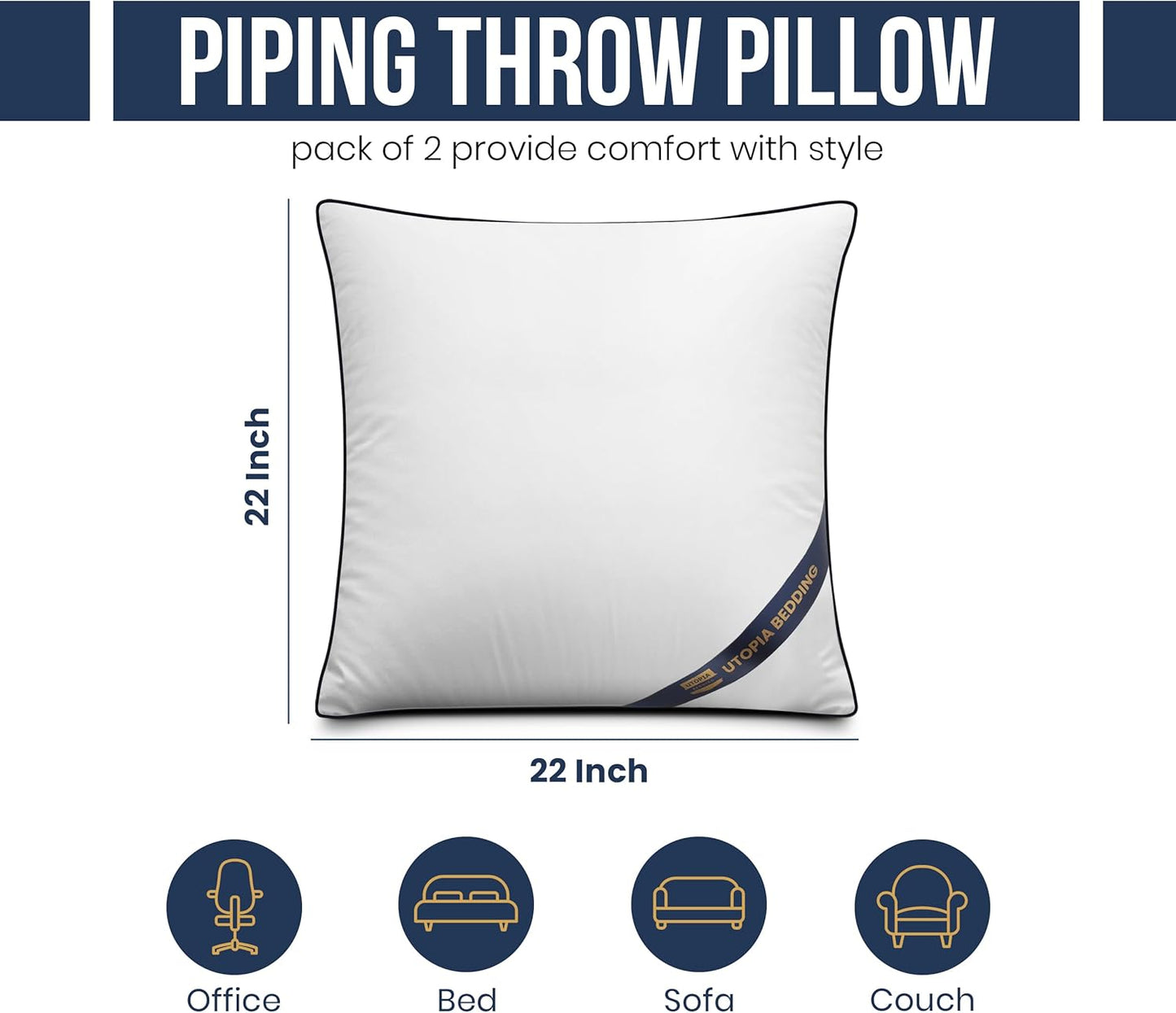 Utopia Bedding Throw Pillow Inserts (Pack of 4, White), 18 x 18 Inches Decorative Indoor Pillows for Sofa, Bed, Couch, Cushion Sham Stuffer