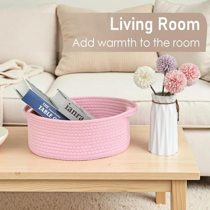 JMvicyroam Woven Basket,Small Rope Storage Bin with Handles & Ribbon Bag, Organizer for Shelves Closets,Gift Basket Empty for Birthday,Books,Dog Toys,White