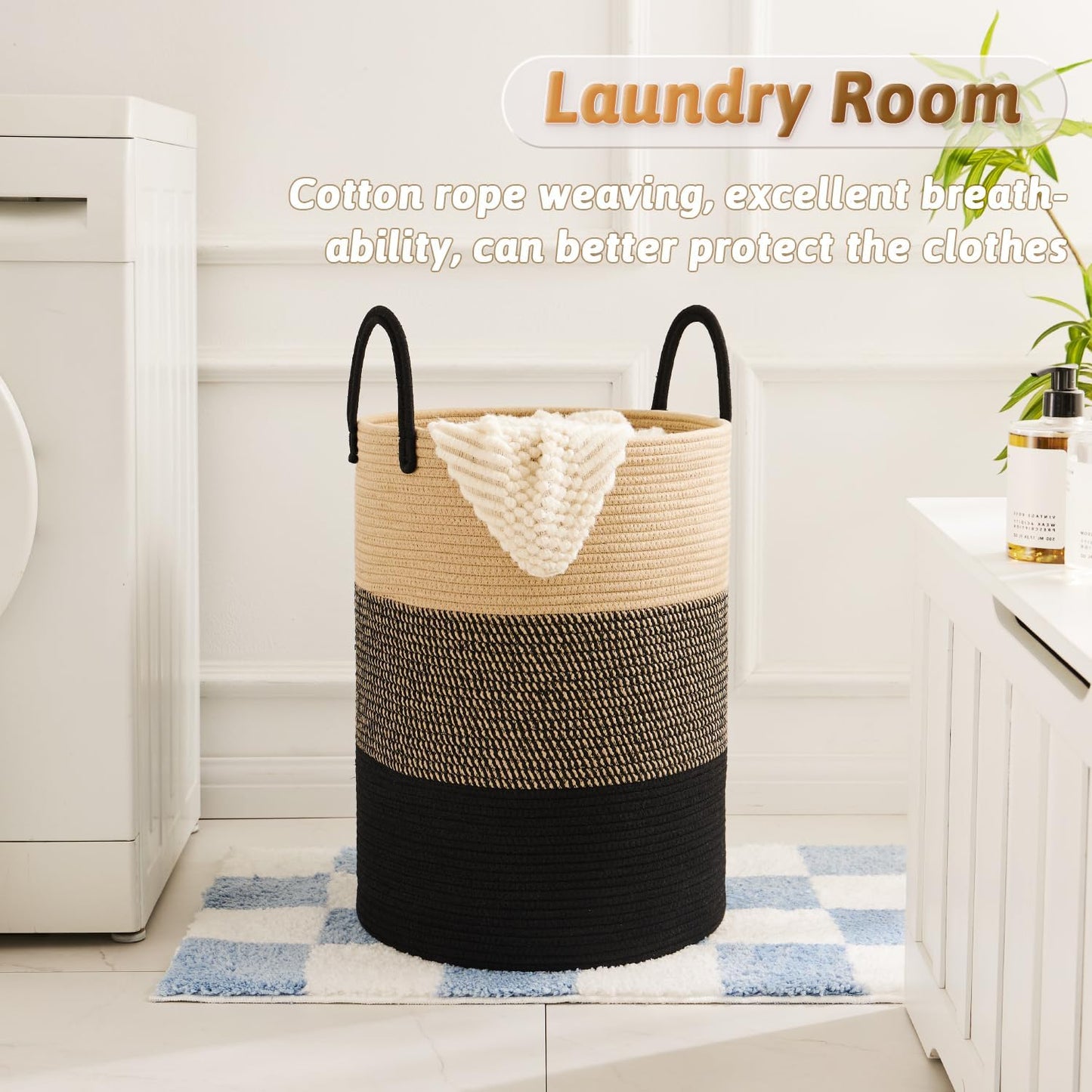 Artfeel Laundry Basket,Woven Cotton Rope Laundry Hamper,60L for Decor Storage of Dirty Clothes,Toys and Blankets in Bathroom,Baby Room and Living Room