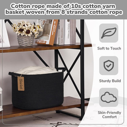 Goodpick Woven Storage Basket, Cotton Rope Basket for Dog Toys, Books, Stylish Gift Basket with Handles, 13 x 10 x 9 Inches Square Baskets for Organizing, Brown and White