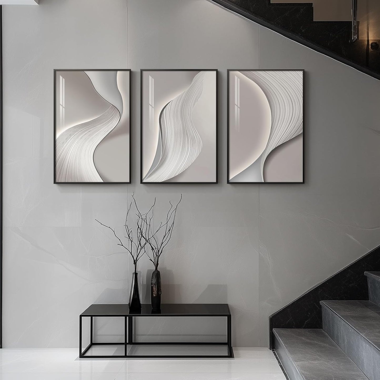 Framed Modern Luxury Gold Wall Art, Set of 3 Piece Contemporary Paintings Artwork for Walls, Golden Prints Pictures with Gold Frame, Wall Decor for Living Room, Hallway, Bedroom, Office 16x24 Inch