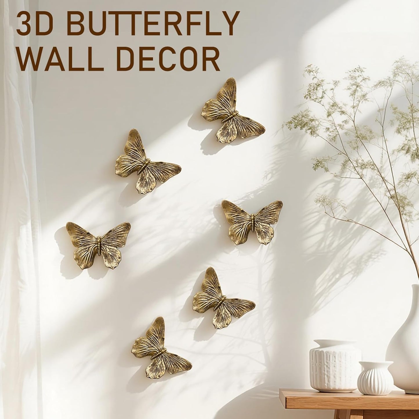GUSFREUD 3D Butterfly Wall Decor Set – Resin Wall Decorations for Living Room, Bedroom, Garden, Yard, Outdoor and Gallery Walls - Antique Copper - Set of 3