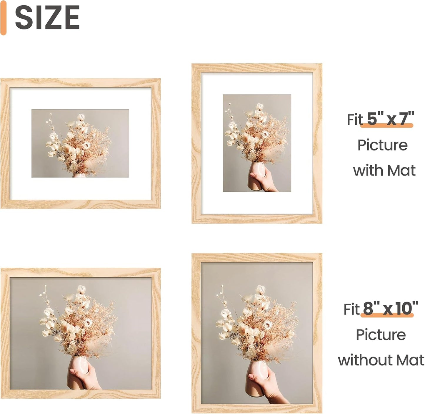 upsimples 5x7 Picture Frame Set of 10, Display Pictures 4x6 with Mat or 5x7 Without, Multi Photo Frames Collage for Wall or Tabletop Display, Black