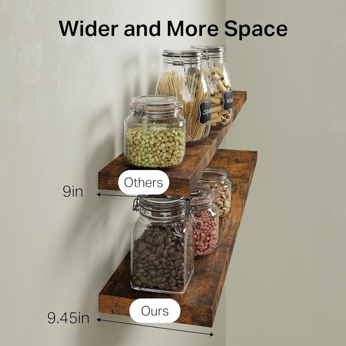 BAYKA Floating Shelves for Wall, Set of 3, Wall Mounted Rustic Wood Shelves for Bathroom, Bedroom, Living Room, Kitchen, Small Hanging Shelf for Books/Storage/Room Decor, Walnut-Like, 15.7in