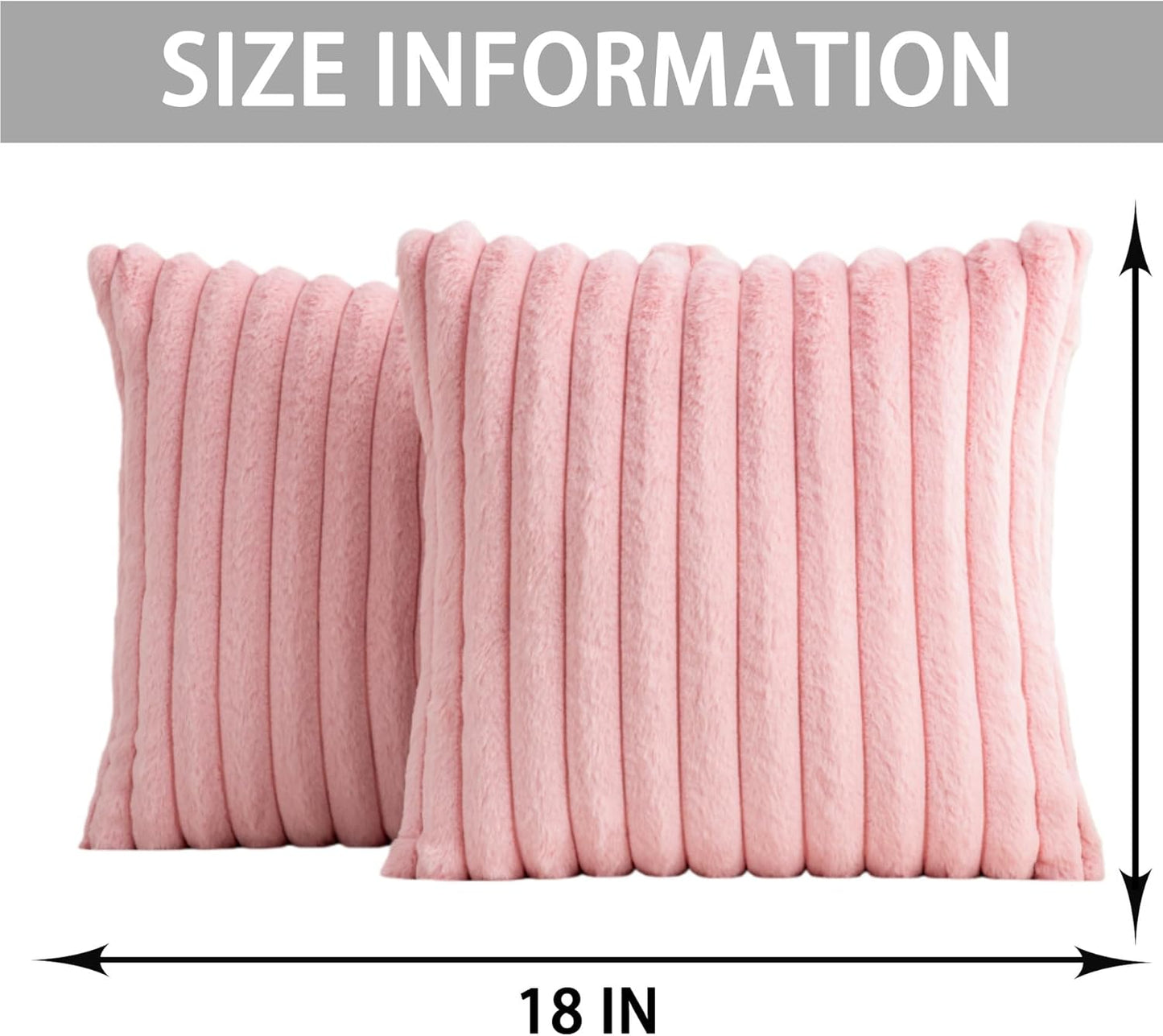 Aegero Pack of 2 Faux Fur Christmas Throw Pillow Covers 18x18 Inch, Soft Plush Striped Neutral Couch Pillow Cover, with Velvet Back Modern Home Decor for Sofa Living Room Couch Bed Cream White