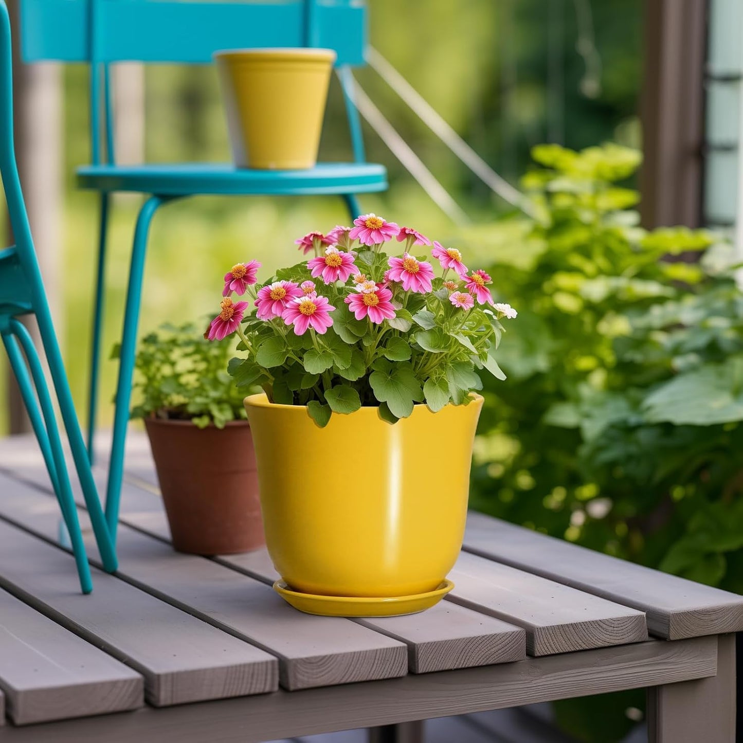 Ceramic Plant Pots - 12 Inch Pots for Plants Indoor Outdoor, Large Round Planter with Drainage Hole and Saucer, Modern Decorative Flower Pot, Home Garden Decor, House Warming Gifts, Blue