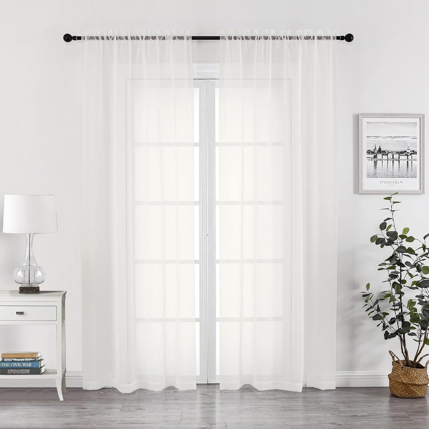 Chyhomenyc Sheer White Valances for Windows 2 Pack, Small Window Curtains for Living Room Bathroom Cafe Laundry Basement, Modern Top Dual Rod Pocket Voile Curtain, 42W x 14L inches, White - Colors C