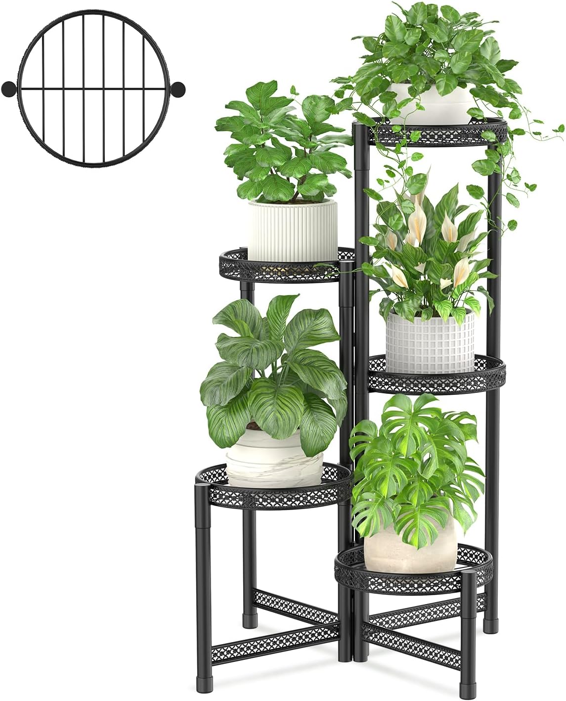iDavosic.ly Plant Stand Indoor Outdoor, 5 Tier Corner Metal Flower Display Holder Shelf, Folding Tall Orchid Rack for Patio Balcony Porch Garden Living Room House, Black