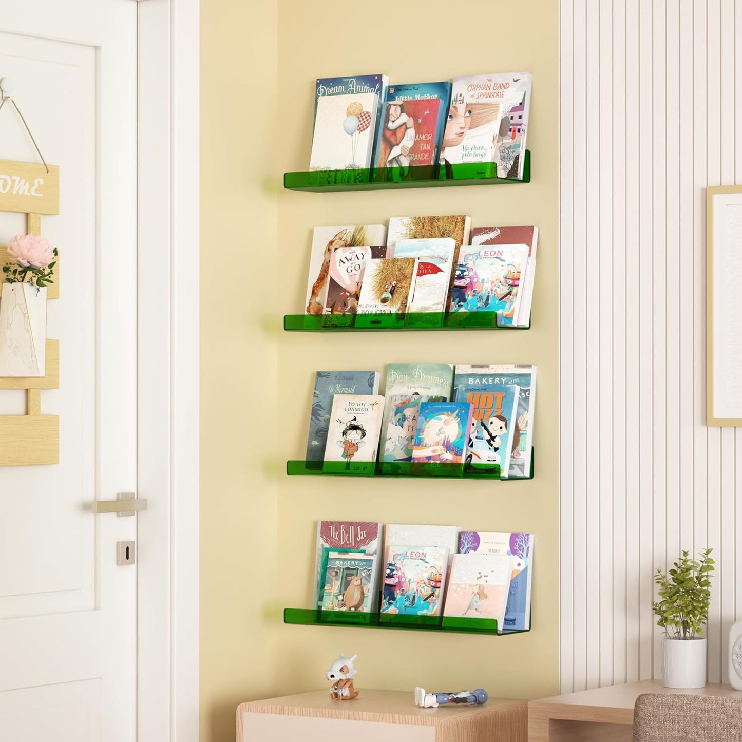 upsimples Acrylic Shelves for Bathroom Storage, 15" Floating Shelves Wall Organizer for Perfume, Make up, Skincare, Kids Bookshelf for Bedroom, Nursery, Living Room Decor, Clear, 4 Pack