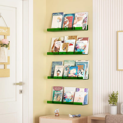 upsimples Acrylic Shelves for Bathroom Storage, 15" Floating Shelves Wall Organizer for Perfume, Make up, Skincare, Kids Bookshelf for Bedroom, Nursery, Living Room Decor, Clear, 4 Pack