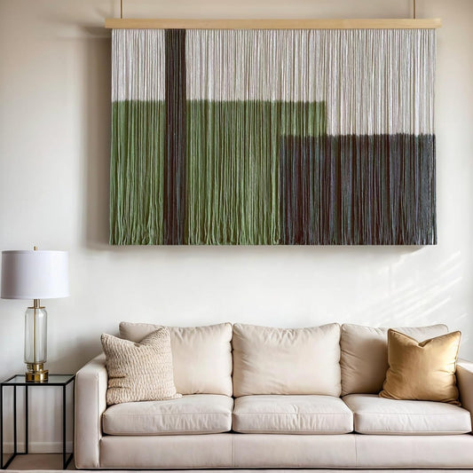 Sdjazl Woven Boho Macrame Wall Hanging Home Decor Tapestry Dip-Dyed Large Modern Handmade Colorful Mountain Landspace for Living room (green)