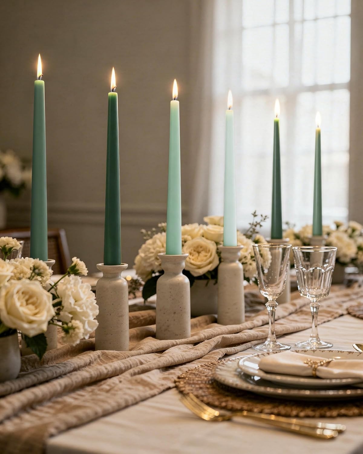 Viyffo Taper Candles, 10 Inch, 4 Pack, Olive Glow – Unscented, Dripless & Smokeless Design, Up to 8 Hour Burn – Long Tall Taper Candlesticks for Wedding, Dinner & Home Decor
