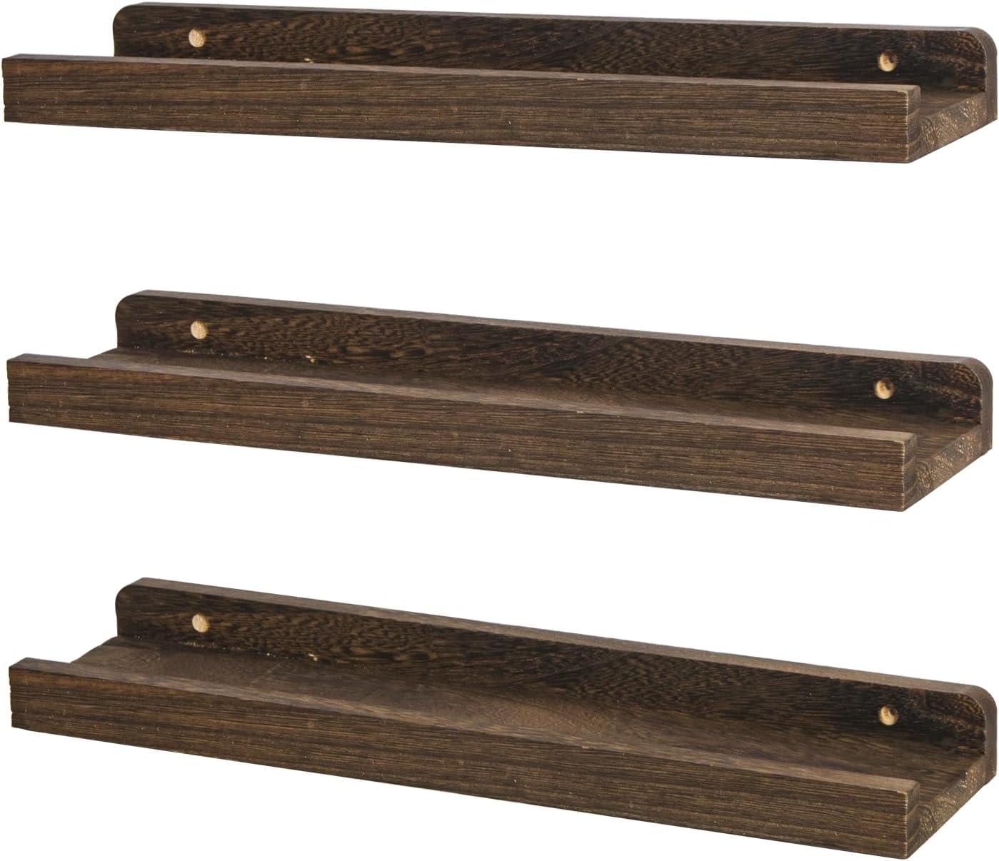 Floating Shelves Set of 3, 16.5 Inch Wood Picture Ledge Shelves for Wall Mounted Display in Bedroom, Living Room, Kitchen(Brown)
