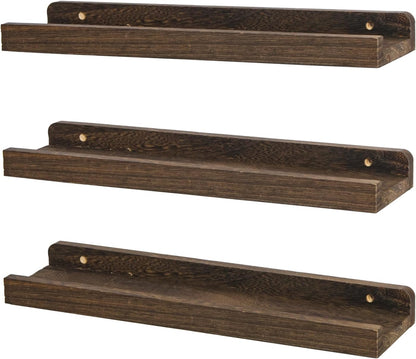 Floating Shelves Set of 3, 16.5 Inch Wood Picture Ledge Shelves for Wall Mounted Display in Bedroom, Living Room, Kitchen(Brown)