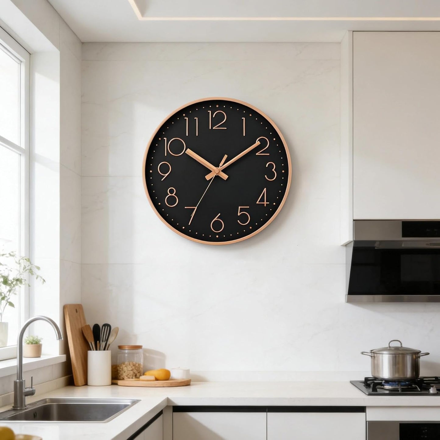 DAXSMY Wall Clock - 8 Inch Silent Non-Ticking Modern 3D Wall Clocks Battery Operated - Decorative Clock for Kitchen, Home Office, Bathroom, Bedroom(Rose Gold)