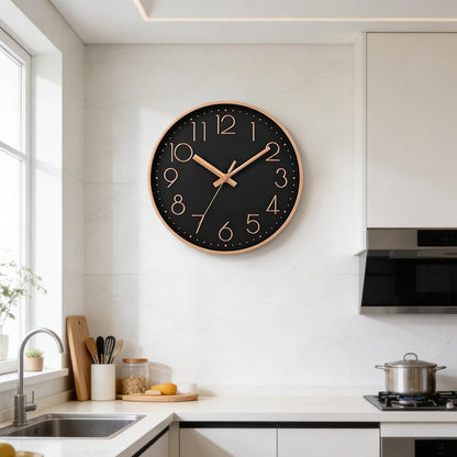 DAXSMY Wall Clock - 8 Inch Silent Non-Ticking Modern 3D Wall Clocks Battery Operated - Decorative Clock for Kitchen, Home Office, Bathroom, Bedroom(Rose Gold)