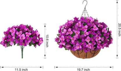 Artificial Hanging Flowers Faux Plants Basket for Outdoors Spring Summer Decor, Fake Silk Bougainvillea in Planter Outdoor Look Real UV Resistant Faux Flower for Outside Porch Patio Garden Home, White