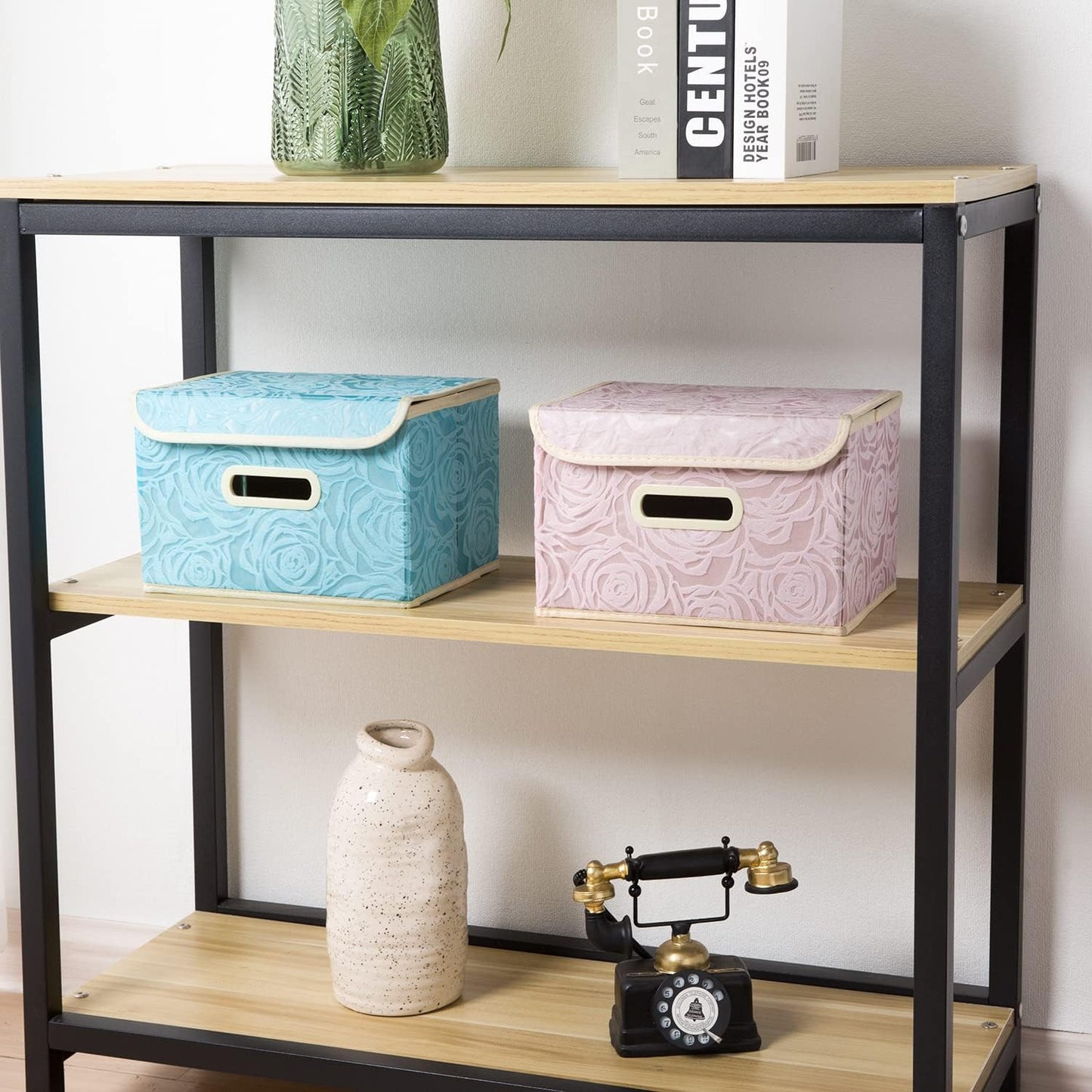PRANDOM Larger Collapsible Storage Bin with Lid [1-Pack] Fabric Decorative Storage Box Cube Organizer Container Baskes with Handles Divider for Bedroom Closet Living Room Pink 17.7x11.8x11.8 Inch