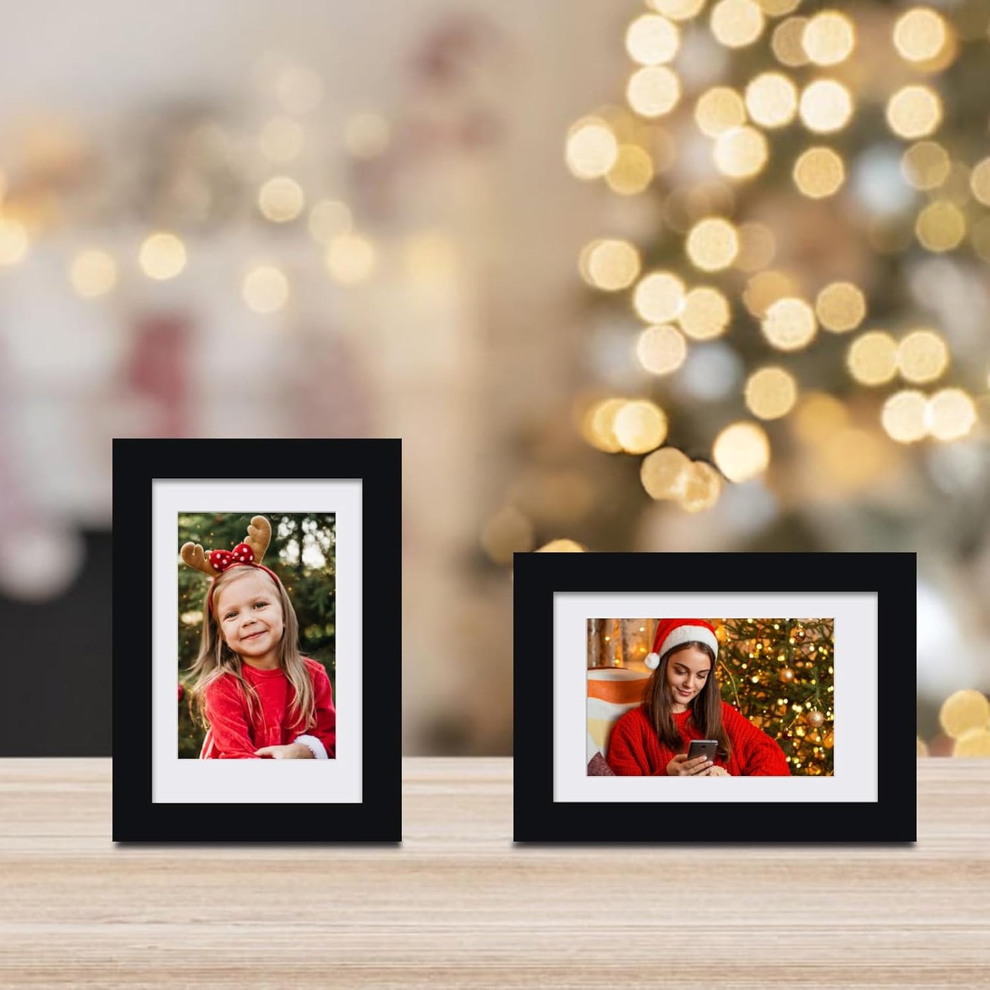 Egofine 8x10 Picture Frames Set of 4, Made of Solid Wood Covered by Plexiglass 4x6 and 5x7 with Mat or 8x10 without Mat, for Table Top Display and Wall Mounting Photo Frame Black