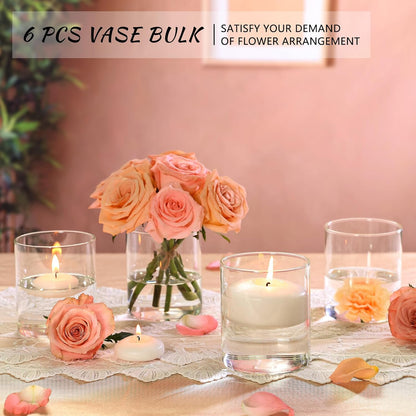 SUPMIND 12Pcs Glass Cylinder Vase for Centerpieces 5 Inch Clear Flower Vases Bulk, Glass Hurricane Candle Holder Small Floral Vases for Table, Floating Candle Vase for Wedding Home Décor