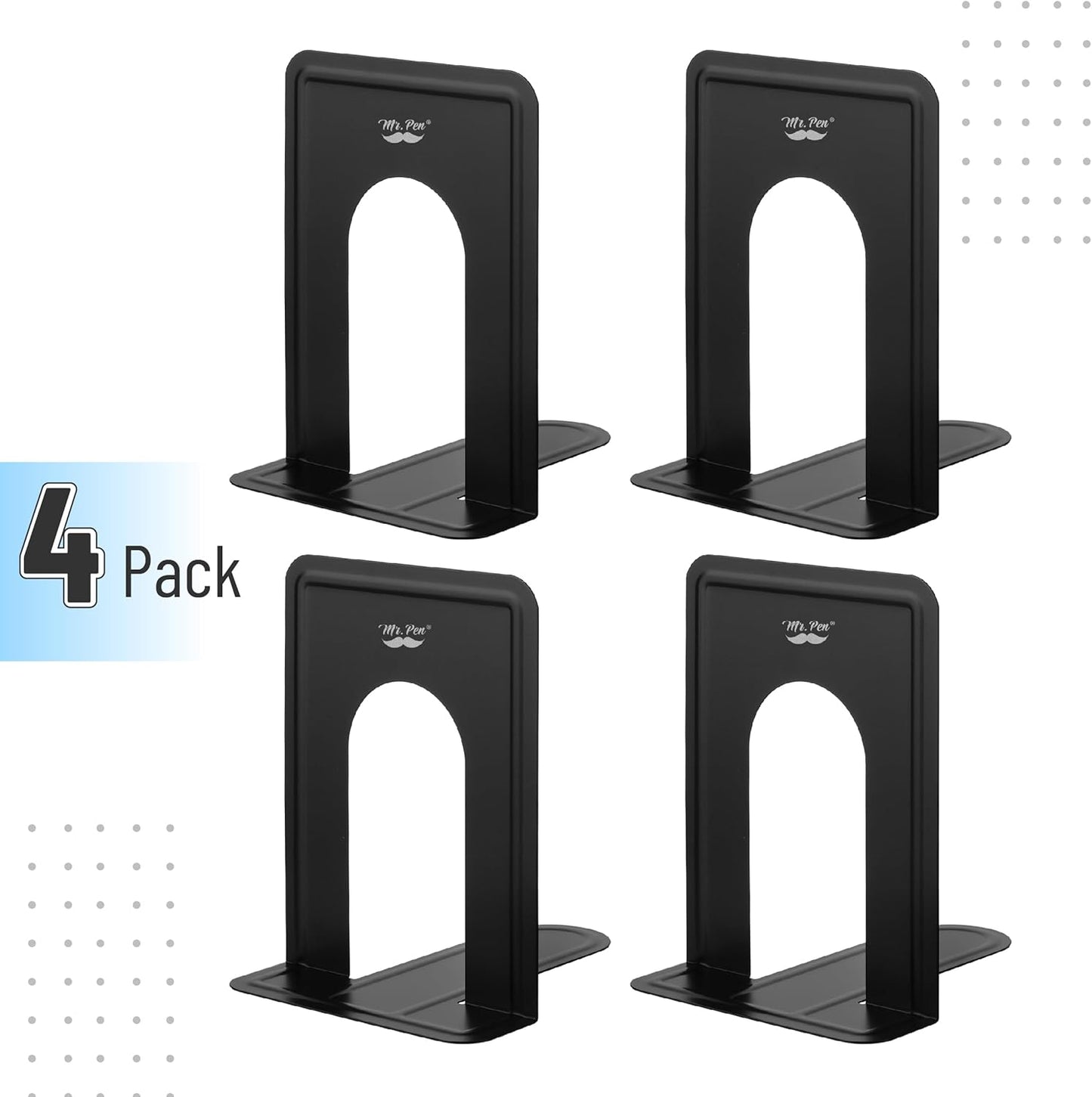 Mr. Pen- Book Ends, Black, 4 Pack, Heavy Duty Metal Bookends for Shelves, Book Holders for Shelves, Metal Bookends