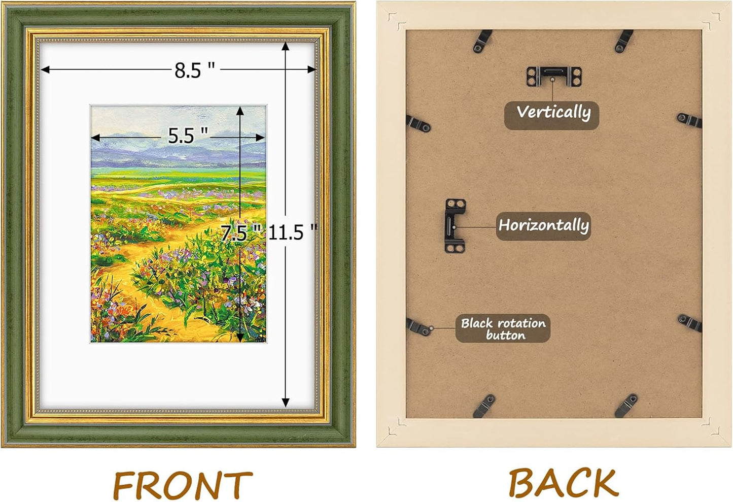 Golden State Art,11x14 Ornate Picture Frame for 8x10 Photo with Mat or 11 x 14 Prints without Mat,Real Glass Wall Display(Color:Green Gold)