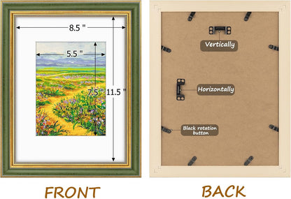 Golden State Art,11x14 Ornate Picture Frame for 8x10 Photo with Mat or 11 x 14 Prints without Mat,Real Glass Wall Display(Color:Green Gold)