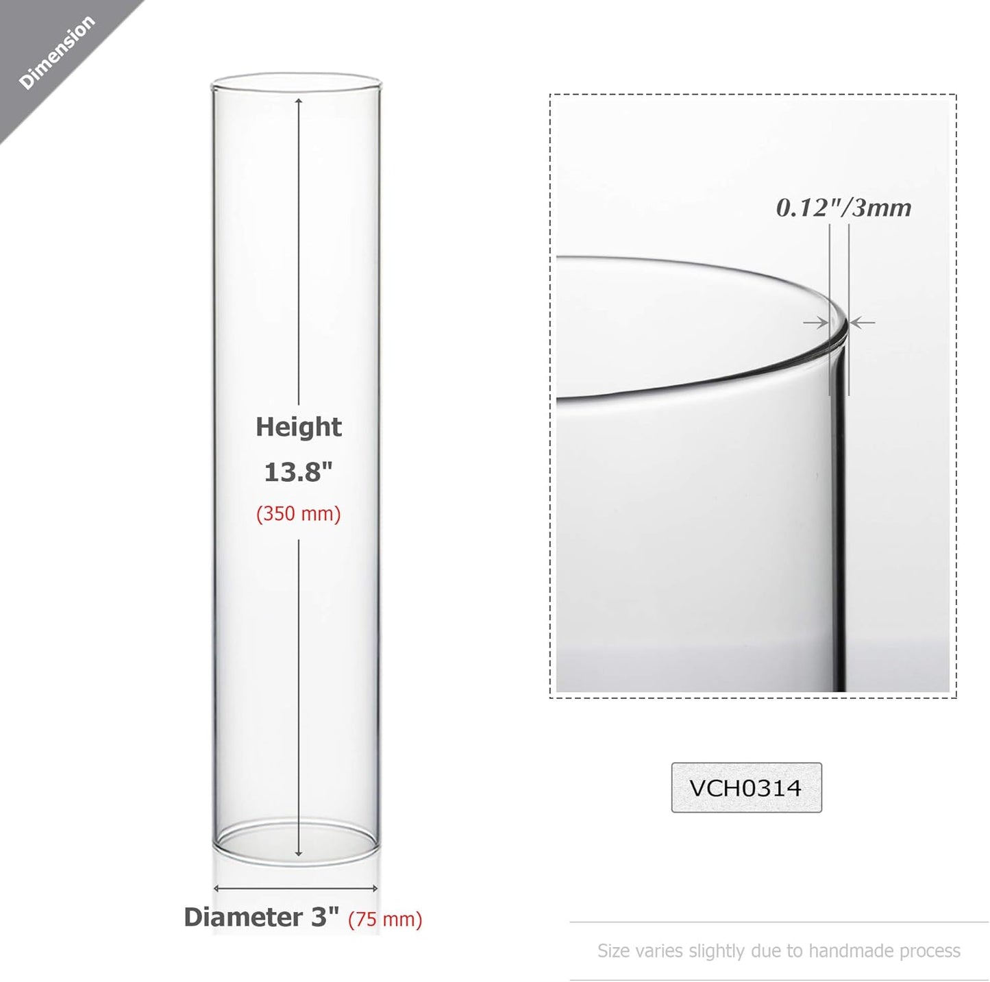 WGVI Hurricane Candle Holder Sleeve, Wide 4", Height 8", Clear Glass Cylinder Candleholder, Chimney Tube, Open Ended Candle Shade, 1 Piece - Colors A