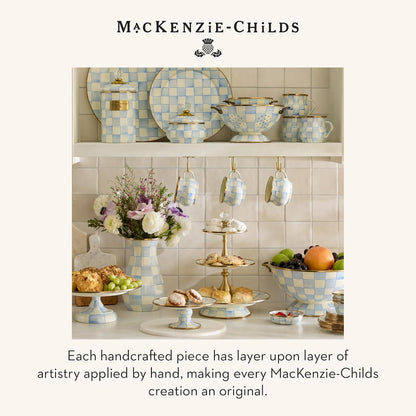 MACKENZIE-CHILDS Enamel Pedestal Serving Platter, Decorative Serving Dish for Food, Small, Black-and-White Courtly Check