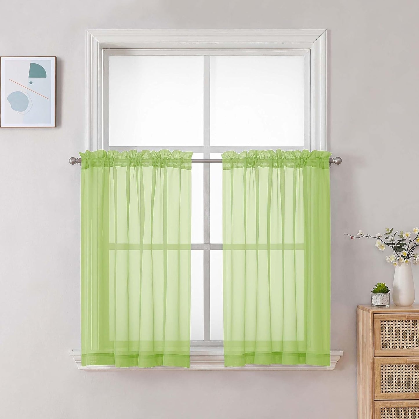 Chyhomenyc Sheer White Valances for Windows 2 Pack, Small Window Curtains for Living Room Bathroom Cafe Laundry Basement, Modern Top Dual Rod Pocket Voile Curtain, 42W x 14L inches, White - Colors A