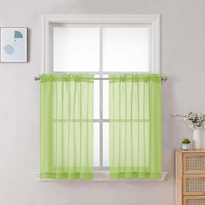 Chyhomenyc Sheer White Valances for Windows 2 Pack, Small Window Curtains for Living Room Bathroom Cafe Laundry Basement, Modern Top Dual Rod Pocket Voile Curtain, 42W x 14L inches, White - Colors A