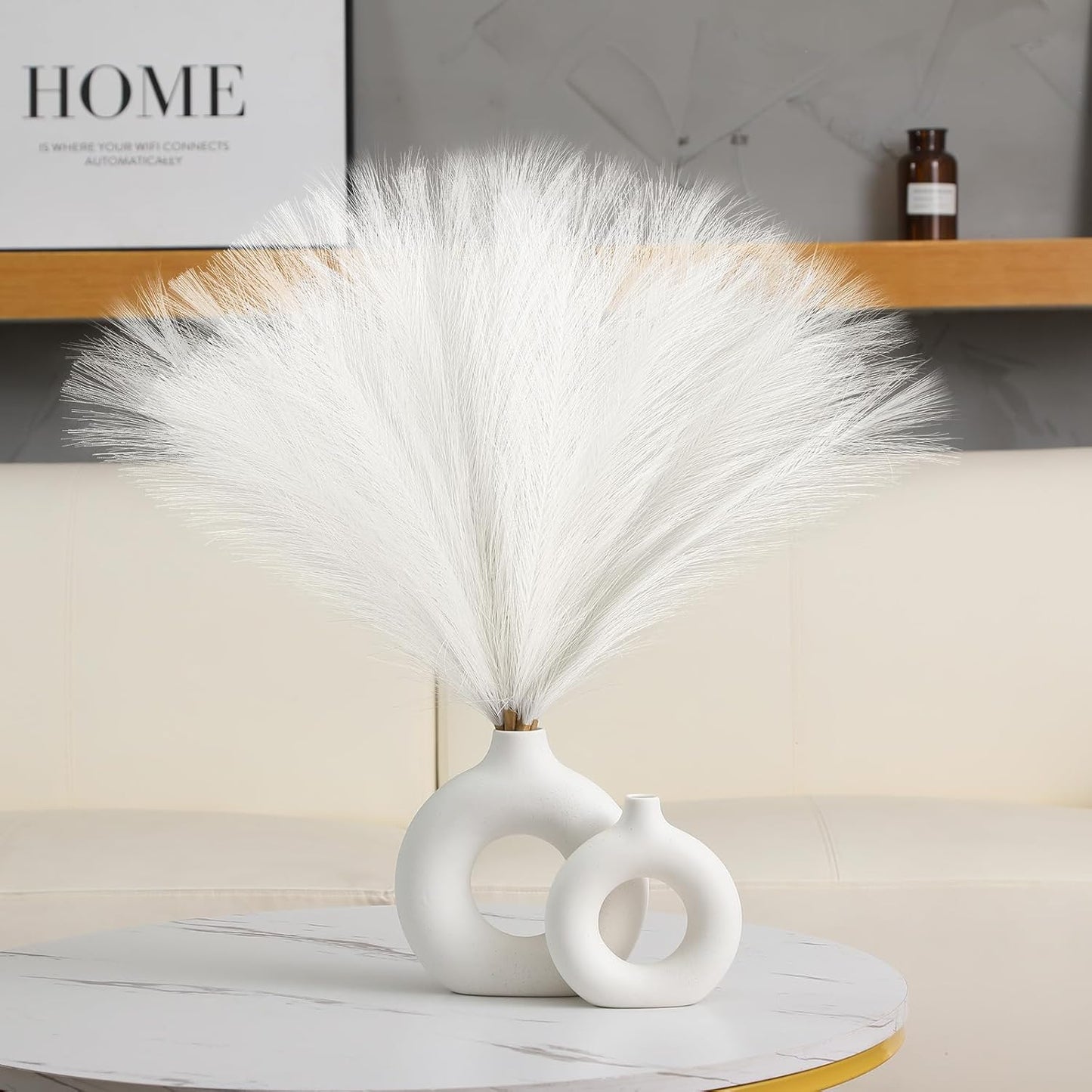 UREYMX Faux Pampas Grass Decor 17.7 Inch 6pcs, Artificial Pampas Grass Fluffy Home Decor, Short Vase Room Decor pompous Grass Flower Arrangement for Boho Home Wedding Decoration (Black)