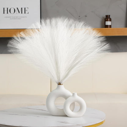 UREYMX Faux Pampas Grass Decor 17.7 Inch 6pcs, Artificial Pampas Grass Fluffy Home Decor, Short Vase Room Decor pompous Grass Flower Arrangement for Boho Home Wedding Decoration (Black)