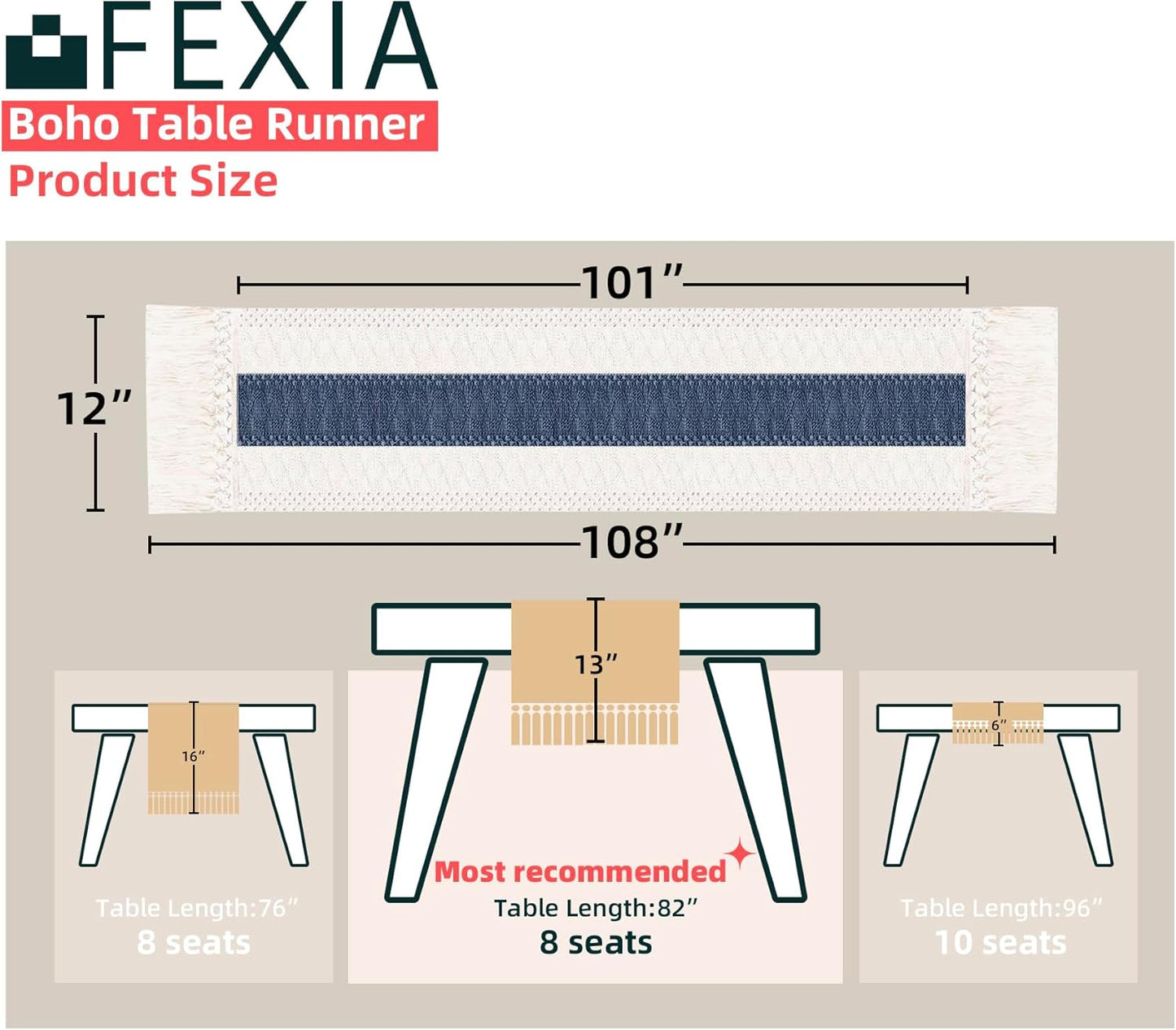 FEXIA Boho Table Runner for Thanksgiving Fall Christmas Home Decor with Tassels 72 Inches Long Pottery barn Furniture Farmhouse Rustic Macrame Burlap Table Decoration for Living Room (12x72 Inches)