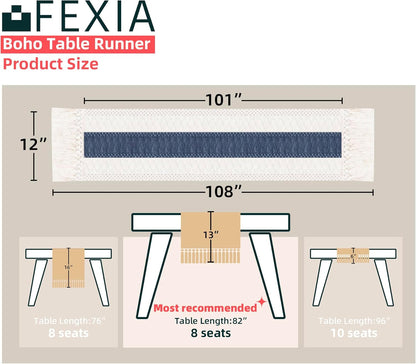 FEXIA Boho Table Runner for Thanksgiving Fall Christmas Home Decor with Tassels 72 Inches Long Pottery barn Furniture Farmhouse Rustic Macrame Burlap Table Decoration for Living Room (12x72 Inches)
