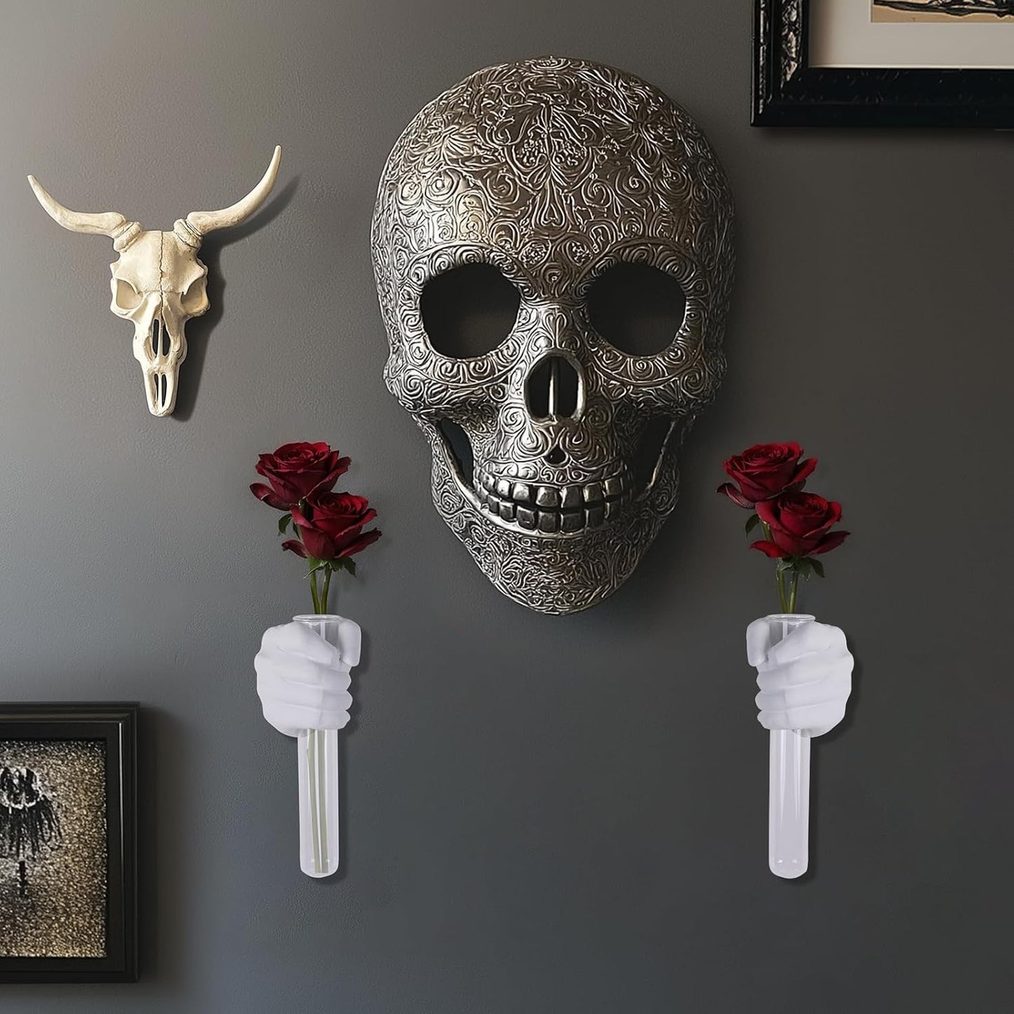 2 Pieces Wall Sculptures, Hands Vase Home Decor, Wall Mount Art Sculpture, Unique Wall Art Statue, Funky Flower Vase Decorations, Modern Eclectic Hanging Decor,Hands Statue (Black)
